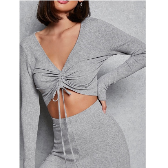 Grey Rib Knit 2 Piece Loungewear Set - Picture 5 of 7